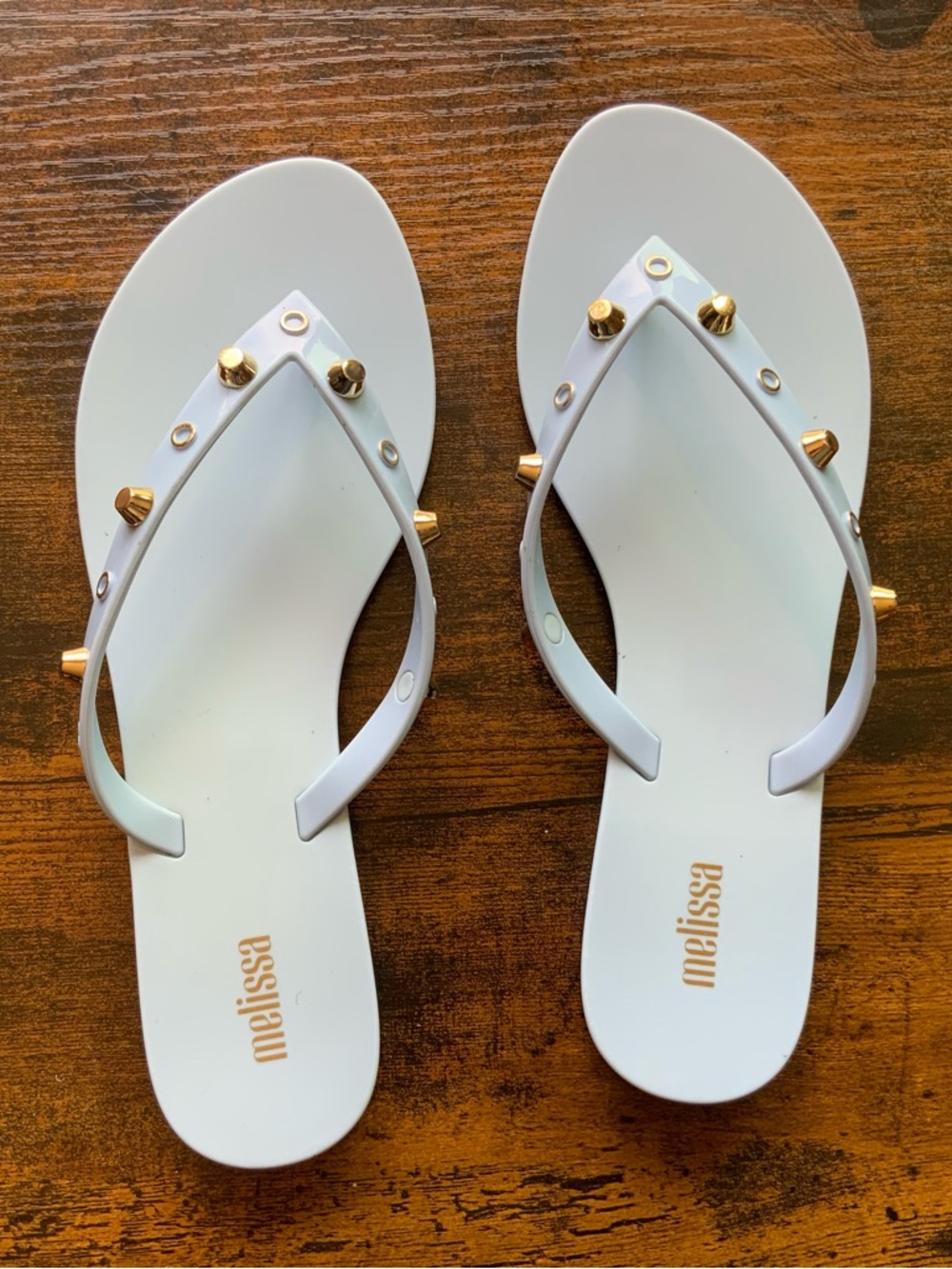 Melissa Lite Blue Jelly Studded Flip Sandals with Gold Accents